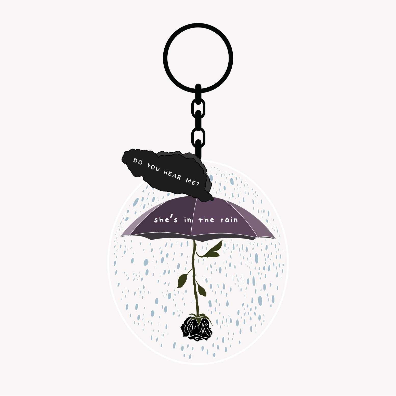 The Rose She's In The Rain Keyring